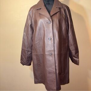 Vintage CENTIGRADE LEATHER  Women’s Brown Leather Trench Coat Size XL
